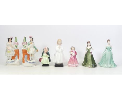 Seven Ceramic Figures, includes Royal Doulton My First Figure HN3424, Sairey Gamp, Bedtime HN1978 together with Coalport Your