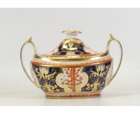 Spode, Porcelain Sucrier int he Dollar pattern 715. Hairline crack to base. Height: 10cm