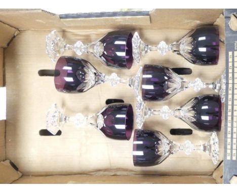 Ajka, Seven Amethyst Crystal Glass Red Wine Glasses. Used as blanks for the production of De Lamerie luxury giltware. (1 Tray