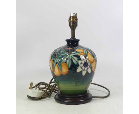 Moorcroft, Passion Flower Design Table Lamp. Height: 28cm