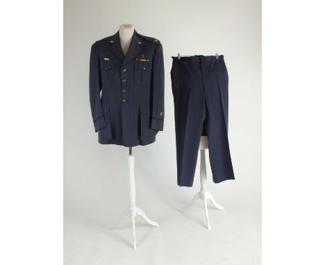 A Vietnam era US Air Force Chaplain's uniform dress uniform comprising jacket tailored by Saco Uniform Philadelphia, with med