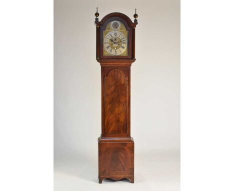 A George III mahogany brass-dial longcase clock by Henry Messer of Southampton, the arched hood with brass finials and full f