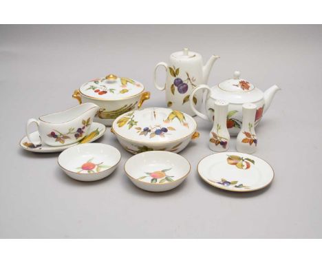 A group of Royal Worcester 'Evesham' and 'Evesham Vale' table, tea and coffee and dinnerware, including teapot, coffee pot, t