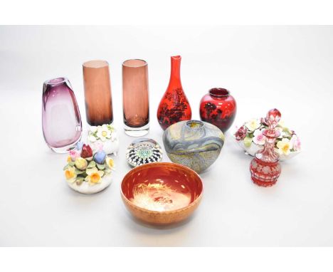 A group of ceramics and glassincluding a W&amp;R Carlton Ware Art Deco red lustre bowl, nicely decorated with an interior gil