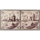 zwei Kacheln, Delft, um 1700