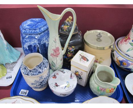 Rington's Hexagonal Tea Caddy, Carlton biscuit barrel, 'Cloisonne' urn, slender jug vase, Madeline Floyd lidded jar, etc:- On