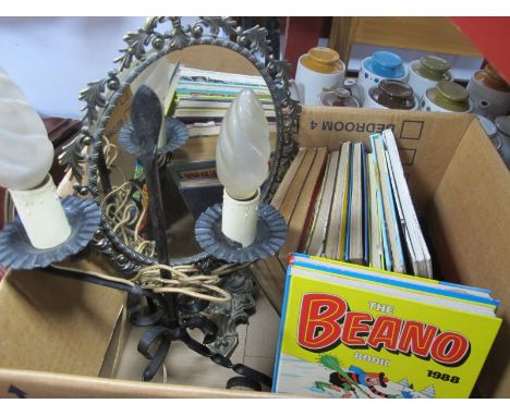 Ornate Brass Dressing Table Mirror, two branch table lamp, children's books, etc:- One Box