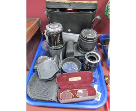 Boots Admiral 10 x 50 Binoculars, Canon Eos Camera, Vivitar 70-210mm lens, Fowlers textile calculator, early XX Century spect
