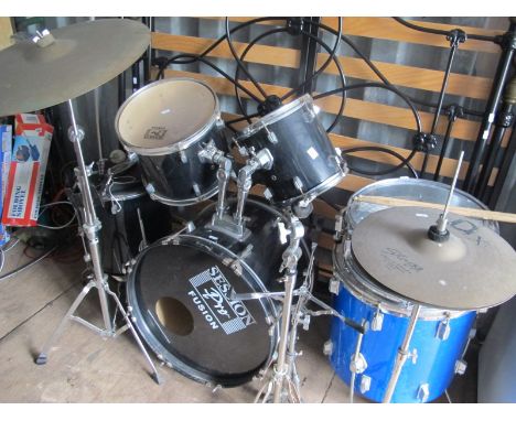 A Session Fusion Triple Drum and Single Drum, Premier D S Head &amp; Evans Drums. Stagg floor cymbals, and accessories.