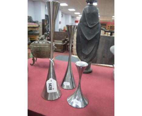 Robert Welch 'Arden' Stainless Steel Candlestick Set, the tallest 29cm. (3)
