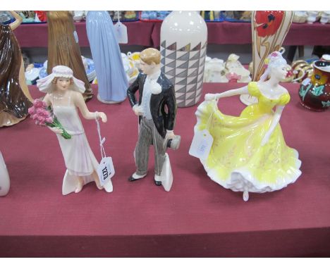 Pair of Goebel Figures - 'The Treasured Day' and 'Waiting For His Love' 1925; with a Royal Doulton figure 'Ninette' HN2379. (