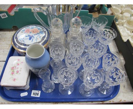 Royal Copenhagen Flying Goose Vase, 1087, Tudor drinking glasses, decanters, Paragon 'Victoriana Rose' trinket box, etc:- One