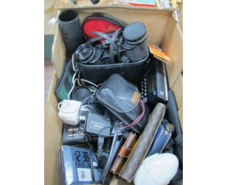 Prinzlux Binoculars, purses, radios, Sure Shot camera, etc:- One Box