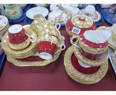 Aynsley Cream and Gilt Banded Tea Service, of twenty-two pieces, on claret ground, No. 163, including teapot.