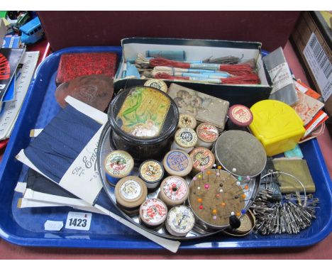 A Large Quantity of Vintage Sewing Memorabilia, including an unusual 'Clarke &amp; Co Anchor Cotton' circular box with fortun