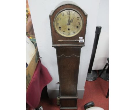 A 1930's Oak Cased Grandmother Clock, with beadwork decoration, on bracket feet.