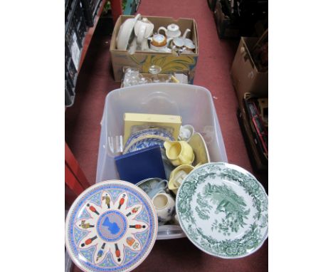 Poole, Spode, Wedgwood and Other Plates; E. Schenbach coffee set, wash jug and bowl, other ceramics, glassware:- Three Boxes.