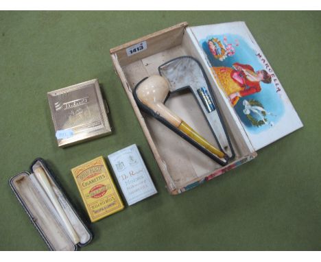 Vintage Smoking Items-  A Meerschaum pipe in leather case, a Victorian cigarette holder in H.L Brown, Sheffield leather case,