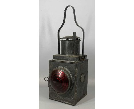 VINTAGE STEEL BR(M) RAILWAY TAIL LAMP with burner 50cms (h)Provenance: private collection Conwy 