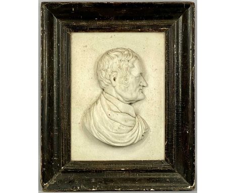 RECTANGULAR WHITE MARBLE BAS-RELIEF PLAQUE, 19th century, worked with a profile portrait of a gentleman, 33 x 24cmsProvenance