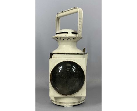 VINTAGE WHITE PAINTED STEEL DVR RAILWAY SIGNAL LAMP NO 15400 with original burner, 31cms (h)Provenance: private collection Co