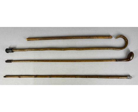 VINTAGE WALKING STICKS & ASSOCIATED ITEMS, including bamboo cane with silver top, leather covered swagger stick, Hickory shaf