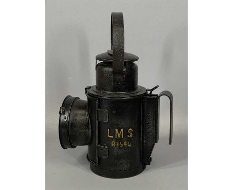 VINTAGE STEEL LMS RAILWAY SIGNAL LAMP with burner, 32cms (h)Provenance: private collection Conwy
