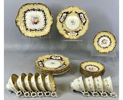 COALPORT TEA SERVICE, 19th century, decorated with panels of cream and beige and hand painted with floral bouquets and gilt f