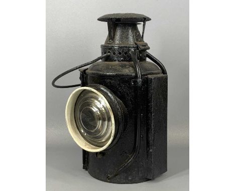 VINTAGE STEEL LMS RAILWAY SIGNAL LAMP, Railway Supplies Company 'the Adlake Non-Sweating Lamp', with burner 35cms (h)Provenan