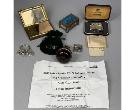 JAPANESE DAMASCENE MUSICAL POWDER COMPACT, 9cms (w), a Tudric pewter and enamel match box holder no. 01614, Ronson Milady M.2