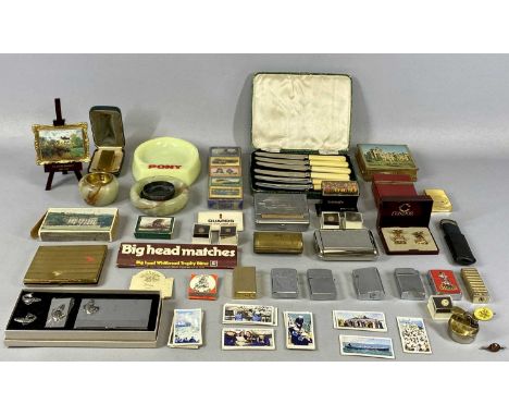 GROUP OF MIXED COLLECTABLES, including smoking accessories, lighters including a cased Dunhill gold plated pocket lighter, ma