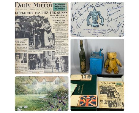 GROUP OF MIXED COLLECTABLES, including vintage Mohair teddy bear, 37cms (h), a Valor blue can, 36cms (h), vintage Teletetra e