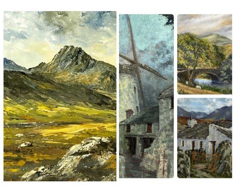 WELSH ARTISTS, group of five oil paintings on board - Moss Williams, "Melyn Wynt Llanddensant", 49 x 36cms, Patricia Anne Bal