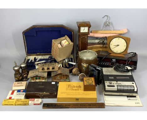 GROUP OF MIXED COLLECTABLES including two Swiss trinket boxes, miniature longcase clock, ETC (contained within two boxes_Prov