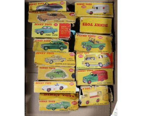 14x Dinky Toys cars. Including; Austin Atlantic Convertible (106), Cadillac Tourer (131), Ford Capri (143), Hillman Minx Salo