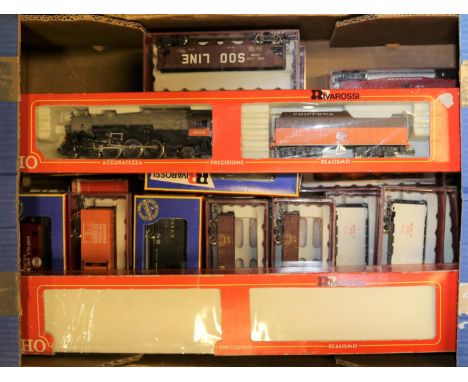 22x Rivarossi HO gauge US outline railway items. Including 3x locomotives; A Norfolk and Western 2-8-8-2 Mallet tender loco, 