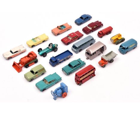 20 Matchbox Series. 3 Cement Mixer, 5 London Bus, 6 Quarry Truck, 8 Caterpillar Tractor, 11 Petrol Tanker, 19 Aston Martin Ra