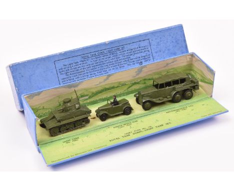 A Dinky Toys Royal Tank Corps : Light Tank Unit set (152). Comprising Light Tank (152a). Austin Seven Car (152c). Reconnaissa