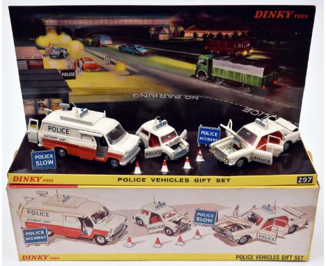 Dinky Toys Police Vehicles Gift Set (297). Comprising a long wheelbase Ford Transit in white and orange 'Accident Unit' liver