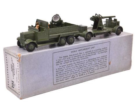 A Dinky Toys Mobile Anti-Aircraft Unit Set (161). Comprising Lorry with Searchlight (161a) and Anti Aircraft Gun on Trailer (