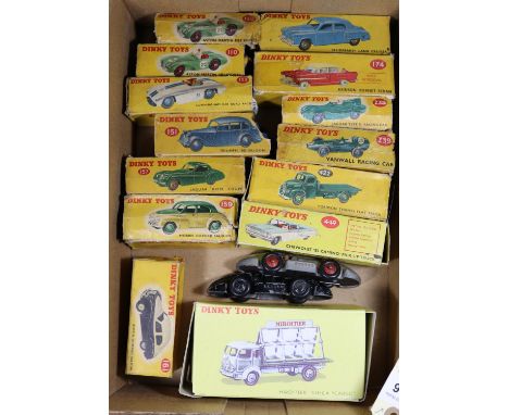 16x Dinky Toys. Including; 2x Aston Martin DB3 (110), Cunningham C-5R Road Racer (133), Triumph 1800 (151), Morris Oxford (15