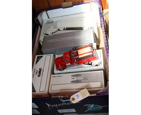 5 First Gear 1/34 1940's-60's American Trucks. International KB-10 Tow truck, 'St. Louis'. 1951 Ford F-7 fire truck, U.S. Nav