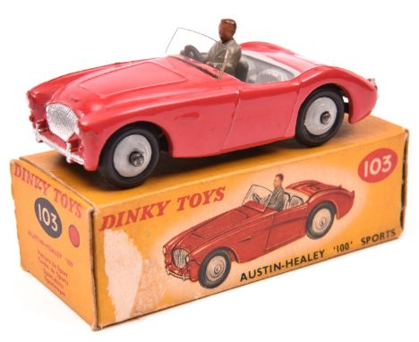 Dinky Toys Austin-Healey '100' Sports (103). A harder to find example in red with light grey interior and light grey wheels, 