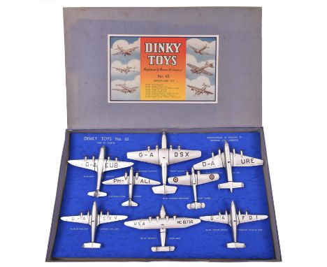 A rare Dinky Toys No.65 Aeroplane Set. The most impressive of all the aircraft sets, comprising 8 examples, 7 civilian air li