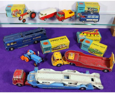 12x Corgi Toys. Massey-Ferguson 65 Tractor (50), Fordson Power Major Half Track (54), Fordson Power Major (55), Four Furrow P