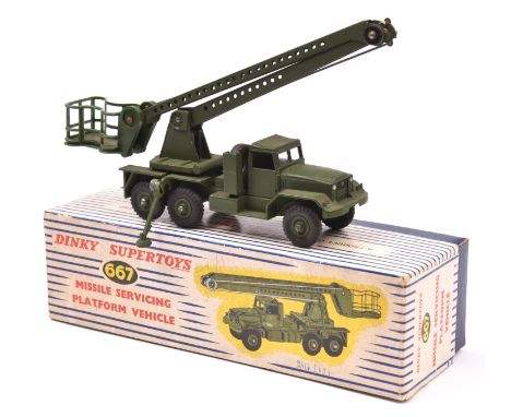 Dinky Supertoys Missile Servicing Platform Vehicle (667). In olive green. Boxed, with packing and operating instruction leafl