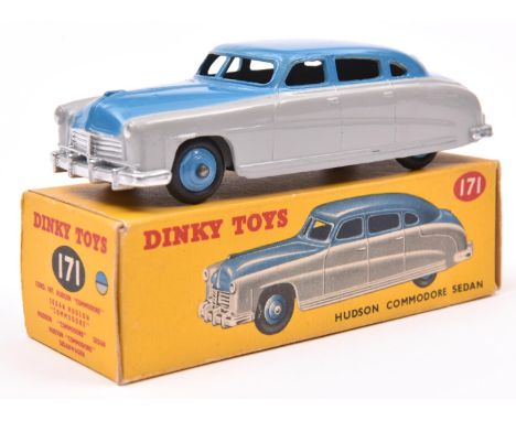 Dinky Toys Hudson Commodore Sedan (171). High line example in mid blue and light grey, with mid blue wheels and black tyres. 