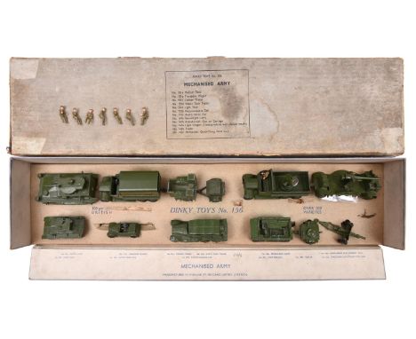 A scarce Dinky Toys Mechanised Army set No. 156. Comprising 151a Medium Tank. 151b Transport Wagon. 151c Cooker Trailer. 151d