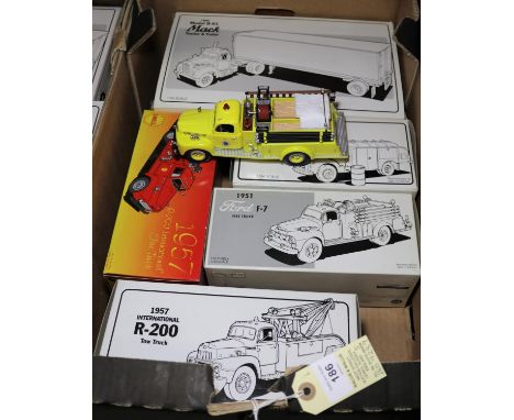 5 First Gear 1/34 1950's-60's  American Trucks. A 1951 Ford F-7 Fire Truck, 'NY Thruway'. 1952 GMC Fuel Tanker, 'Cities Servi