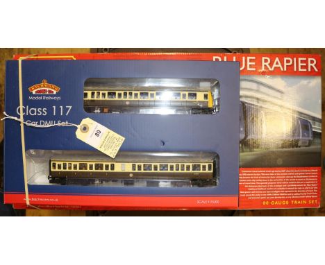 2 'OO' gauge railway items. A Bachmann for Kernow Model Rail Centre BR class 117 3-car diesel multiple unit (35-500Z). In GWR